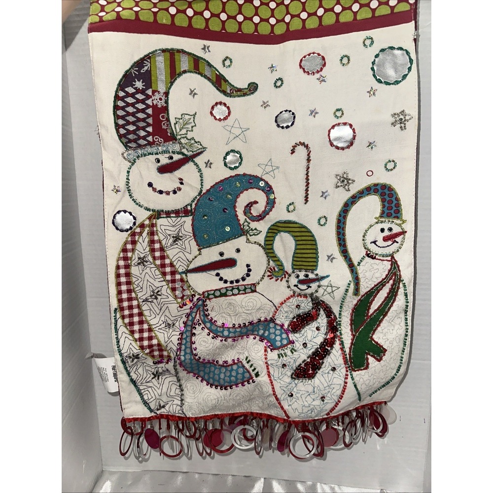 Pier 1 Imports Colorful Embroidered Table Runner 13" x 108" Snowman Polka Dot